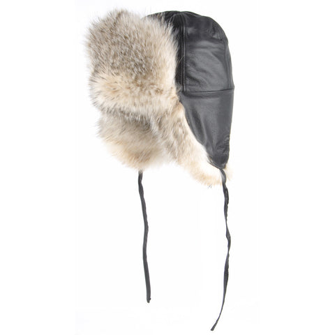 Badger Leather and Fur Aviator Hat