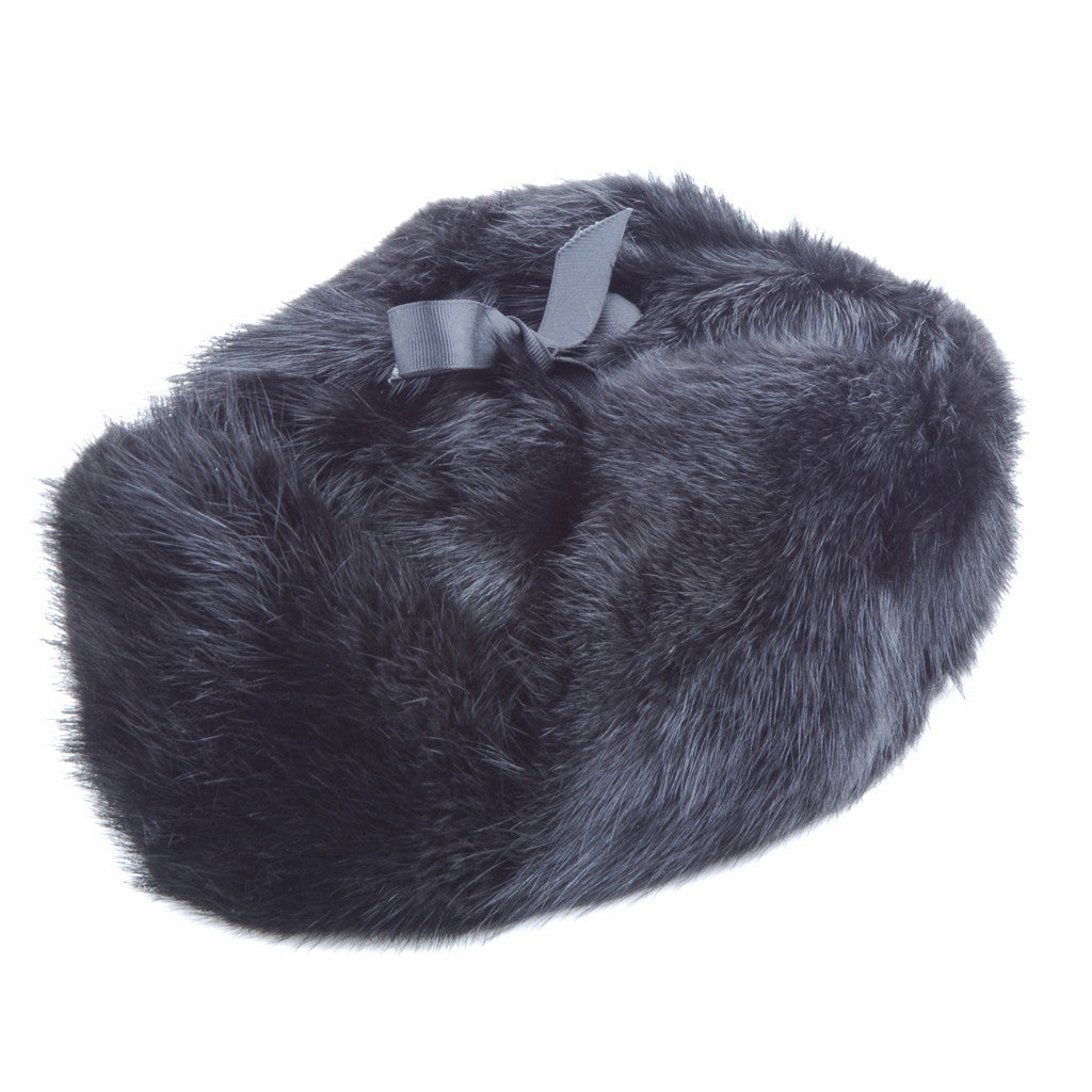 Women's Black Taslon Faux Fur Trapper Hat