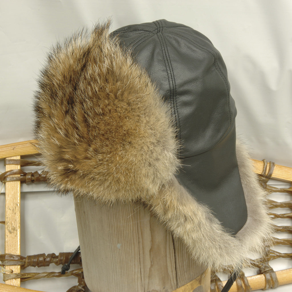 Coyote Leather Aviator Fur Hat - winterfurhats