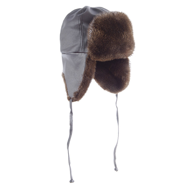 Otter Aviator Leather and Fur Hat